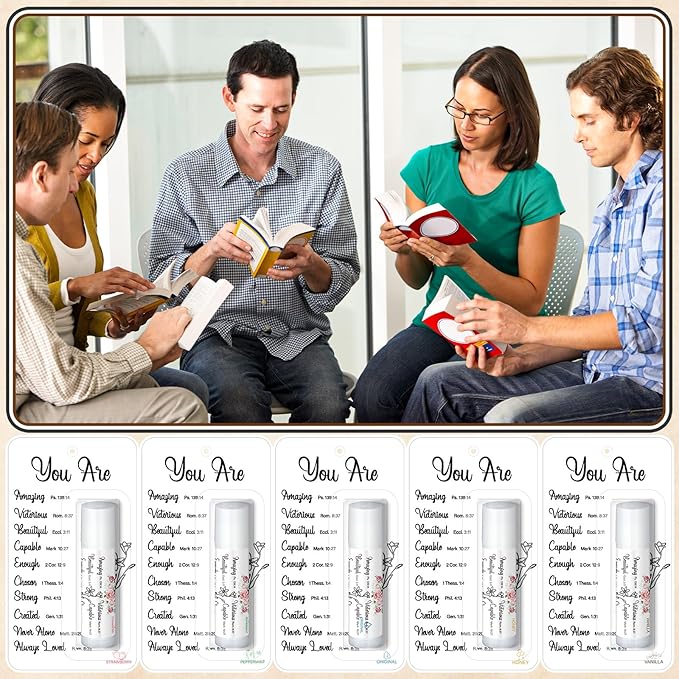 5 Pack Christian Religious Gifts Bulk Bible Verse Lip Balms 5 Flavor for Women Men Christian Religious Church Party Favors with Scripture Inspirational Gifts for Coworkers Staff (Classic)