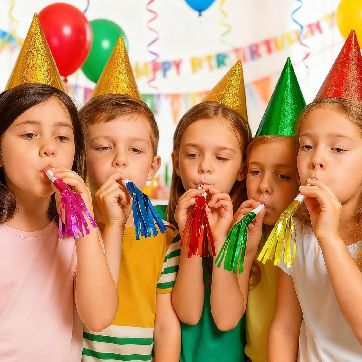 Colorful New Years Noise Makers 48 PCS NYE Party Blowers Blowouts New Years Eve Games Favors Supplies Birthday Pep Rally for Adult Prank Graduation Sporting Events Horns Noisemakers Accessories