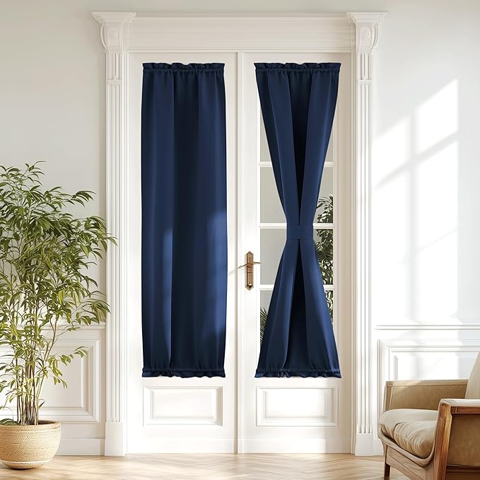 NICETOWN Sidelight Door Curtains - Thermal Insulated Blackout Front French Door Window Curtains for Small Shade for Side Patio Glass, Navy, W20 x L72 inch, 1 Panel