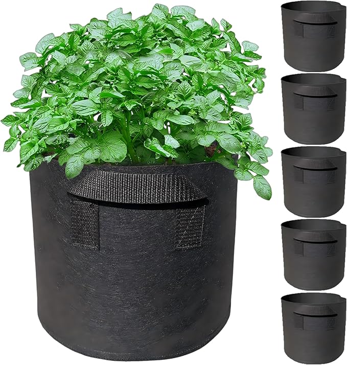 5 Pack 2 Gallon Grow Bags with Handles Garden Vegetable Flower Grow Bags Nonwoven Aeration Fabric Pots for Nursery Garden Planting
