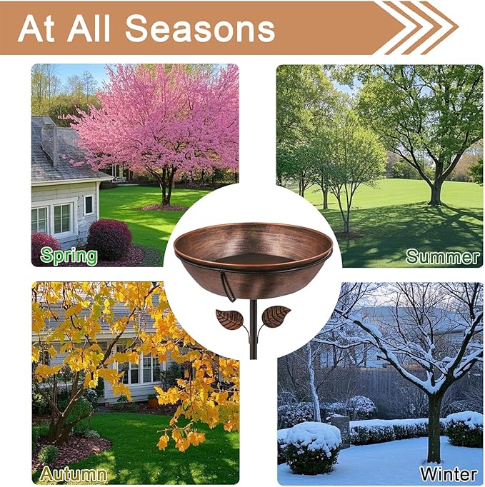 OUISJYER 13" Metal Bird Bath for Outside 3" Deep Removable Bowl with Stake