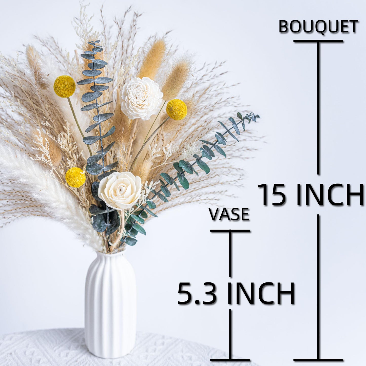Dried Flowers Reed diffusers kit, Ceramic Vase Included, Reed diffusers for Home,Dried Eucalyptus Arrangements,Dried Grass for Table Room Decor Wedding Party Birthday Decor (WhiteGreen)