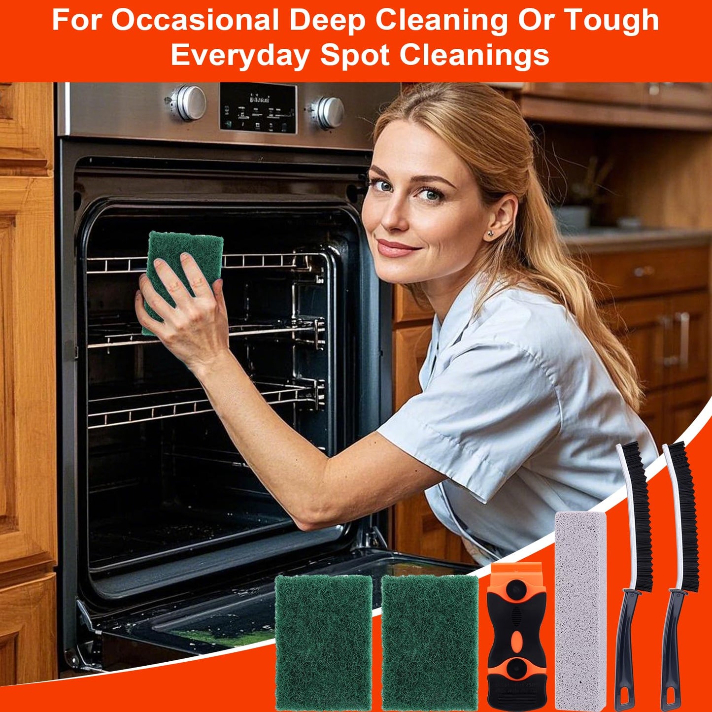 Palksky Heavy Duty Oven Cleaner Tools, Oven Cleaning Accessories, Oven Cleaning Kit with Crevice Cleaning Brush, Razor Blade Scraper, Pumice Stone, Cleaning Rags