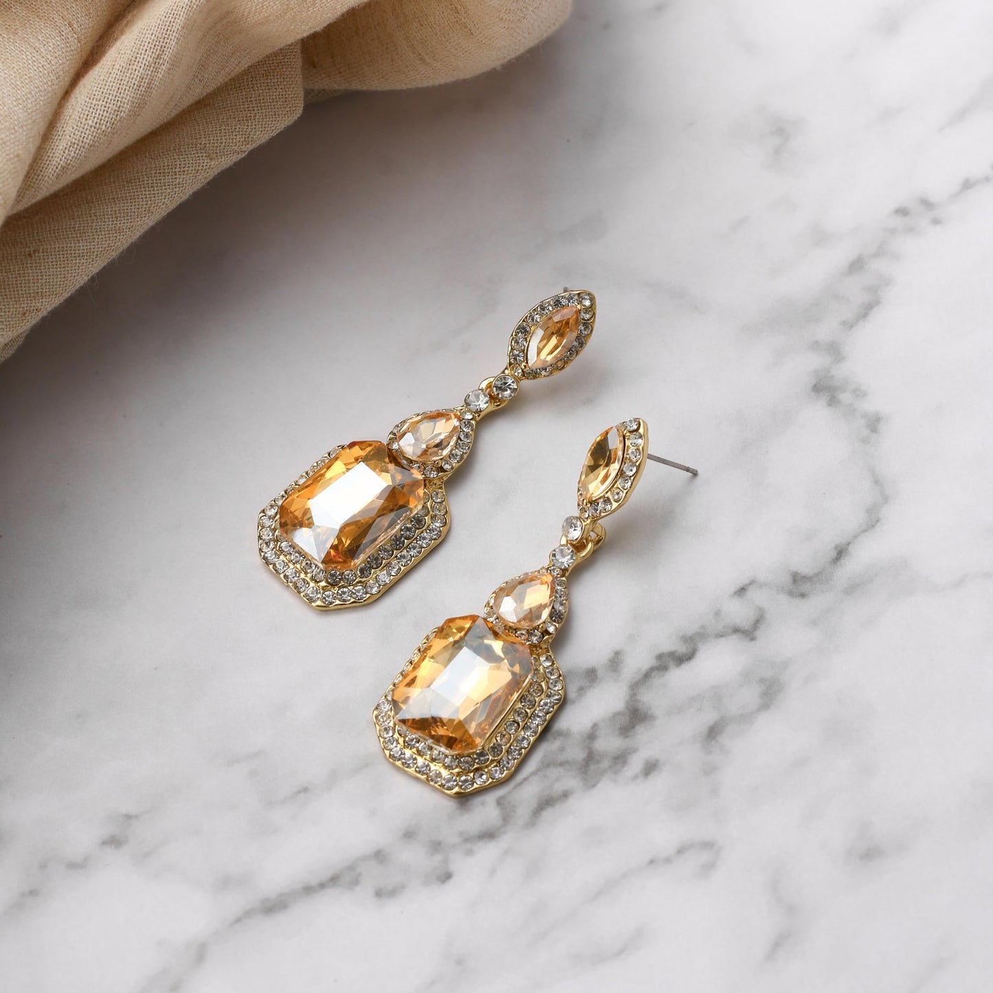 BriLove Wedding Statement Big Earrings for Women Emerald Cut Crystal Infinity Figure 8 Chandelier Large Long Earring Champagne