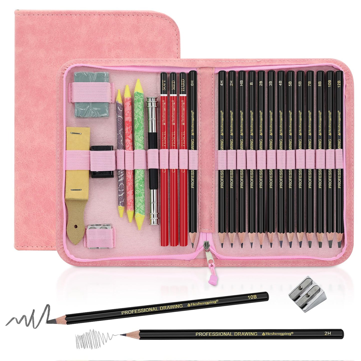 Heshengping, Sketching and Drawing Pencils Set 26pcs, Art Supplies Drawing pencil Kit,Graphite Charcoal Professional Pencils Set, Adults Beginners Artist