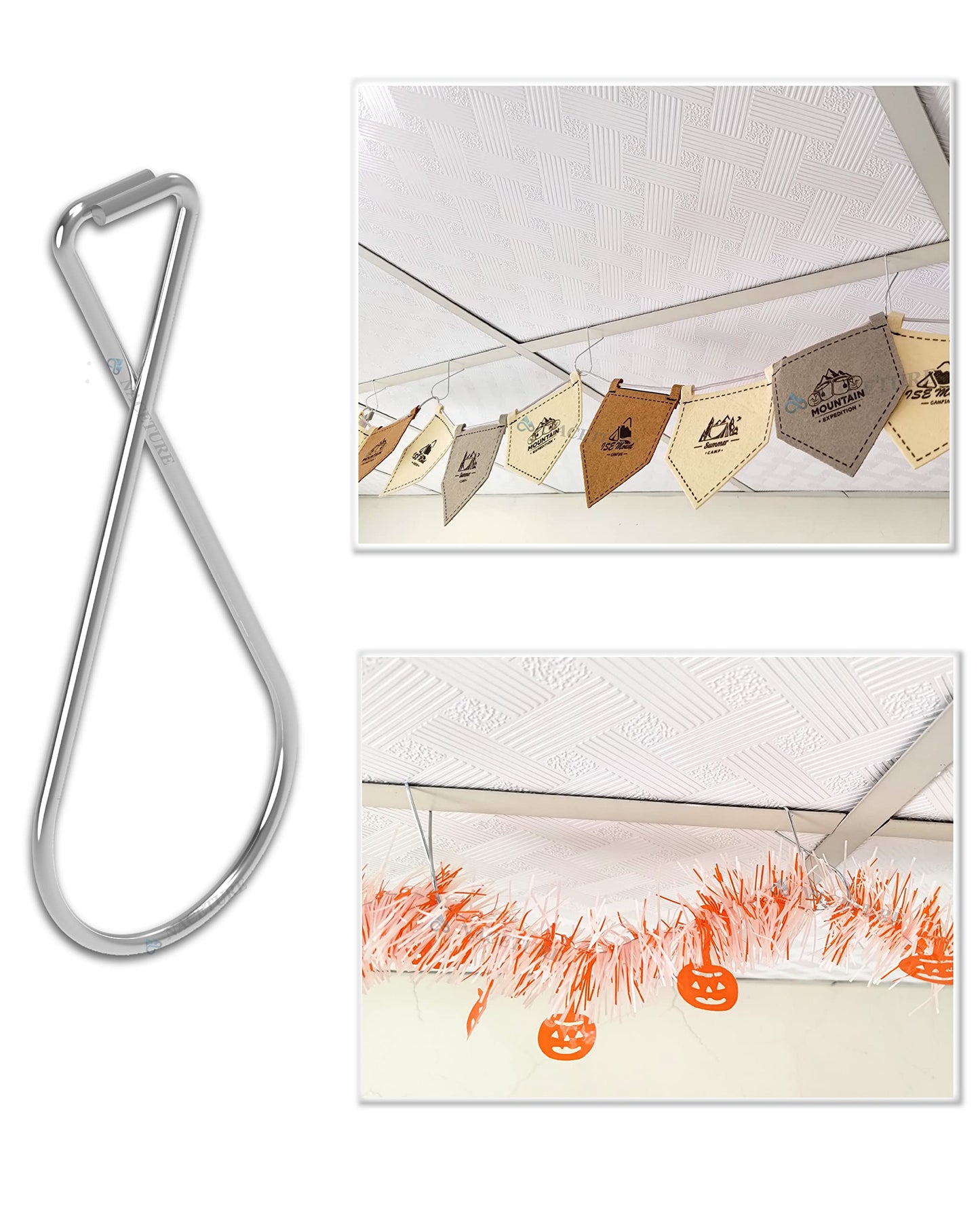 NACETURE Ceiling Hook Clips- 50 Pack Drop Ceiling Hanger Hooks Hanging on Suspended Ceiling Tile, Grid Clips Heavy Duty for Light Plant Office Home Stores Classroom and Wedding Decorations