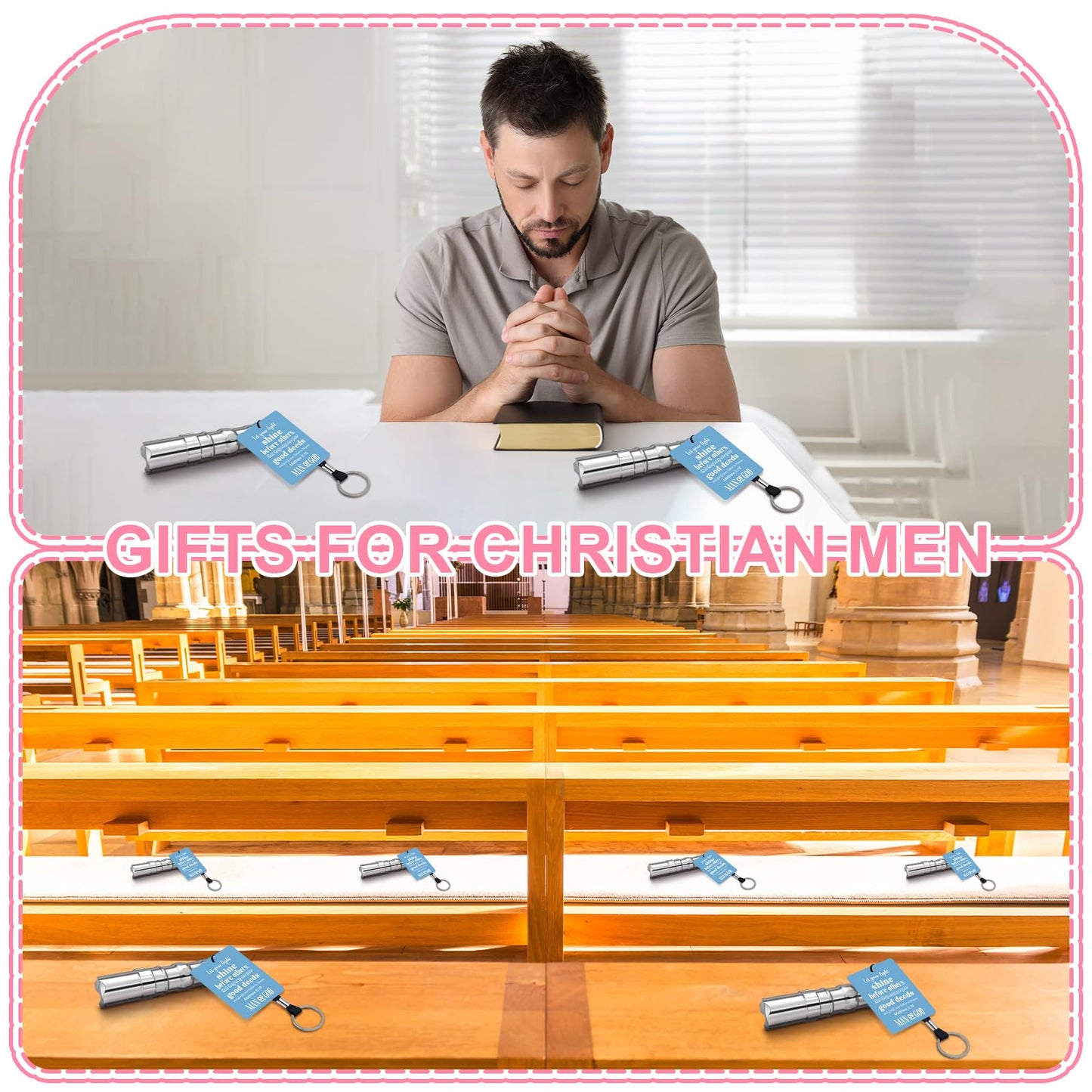 Tujoe 24 Sets Christian Flashlight Gift for Men Bulk Man of God Flashlight Keychains with Bible Verse Card Religious Father's Day Inspirational Keychains for Christian Men Church Supplies