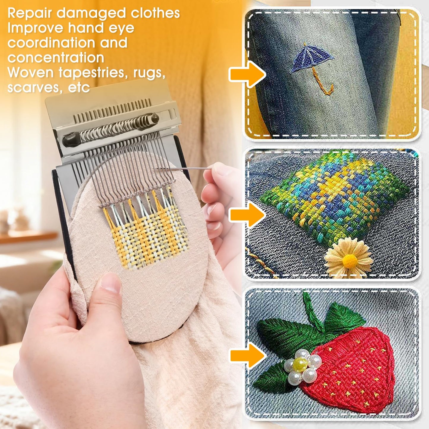 Sendoger 28 Hook Darning Loom Kit for Visible Mending, Large Weaving Repair Tool Set for Detailed Patches, Sweaters and Clothing Repair