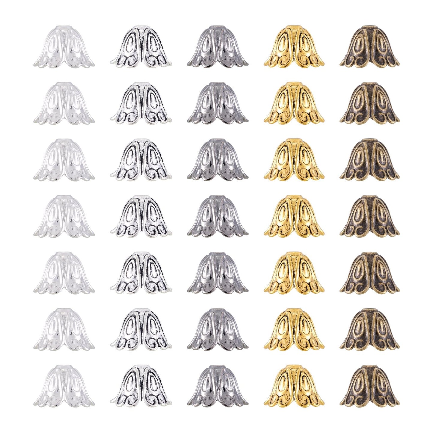 EEE ELECRELIVE 100Pcs Flower Cone Bead Caps 5 Colors Floral Tassel Earring Bead Caps 15mm Antique Style Metal End Beads for Tassel Earring Bracelet Jewelry Making Supplies