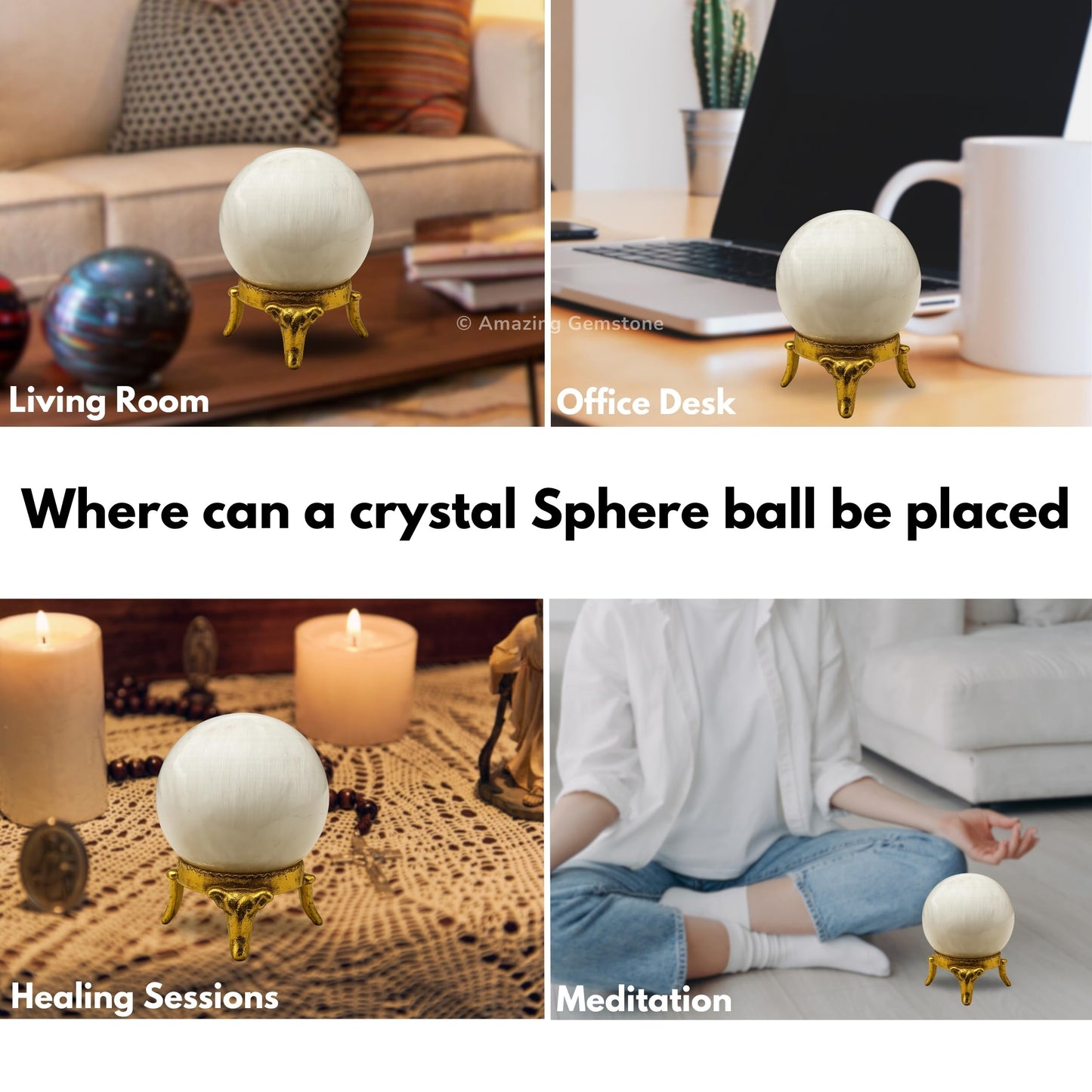 Amazing Gemstone Scolecite Crystal Ball with Stand - 2 Inches Crystal Sphere Meditation Balls for Witchcraft and Decorative Balls
