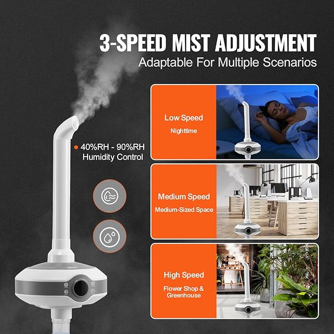 VEVOR Humidifier for Large Room 1291.7 sq ft, Industrial Commercial Humidifier 560ml/h Output, Auto Shut-Off Ultrasonic Cool Mist Humidifiers for Home Greenhouse Indoor Planting Warehouse Office