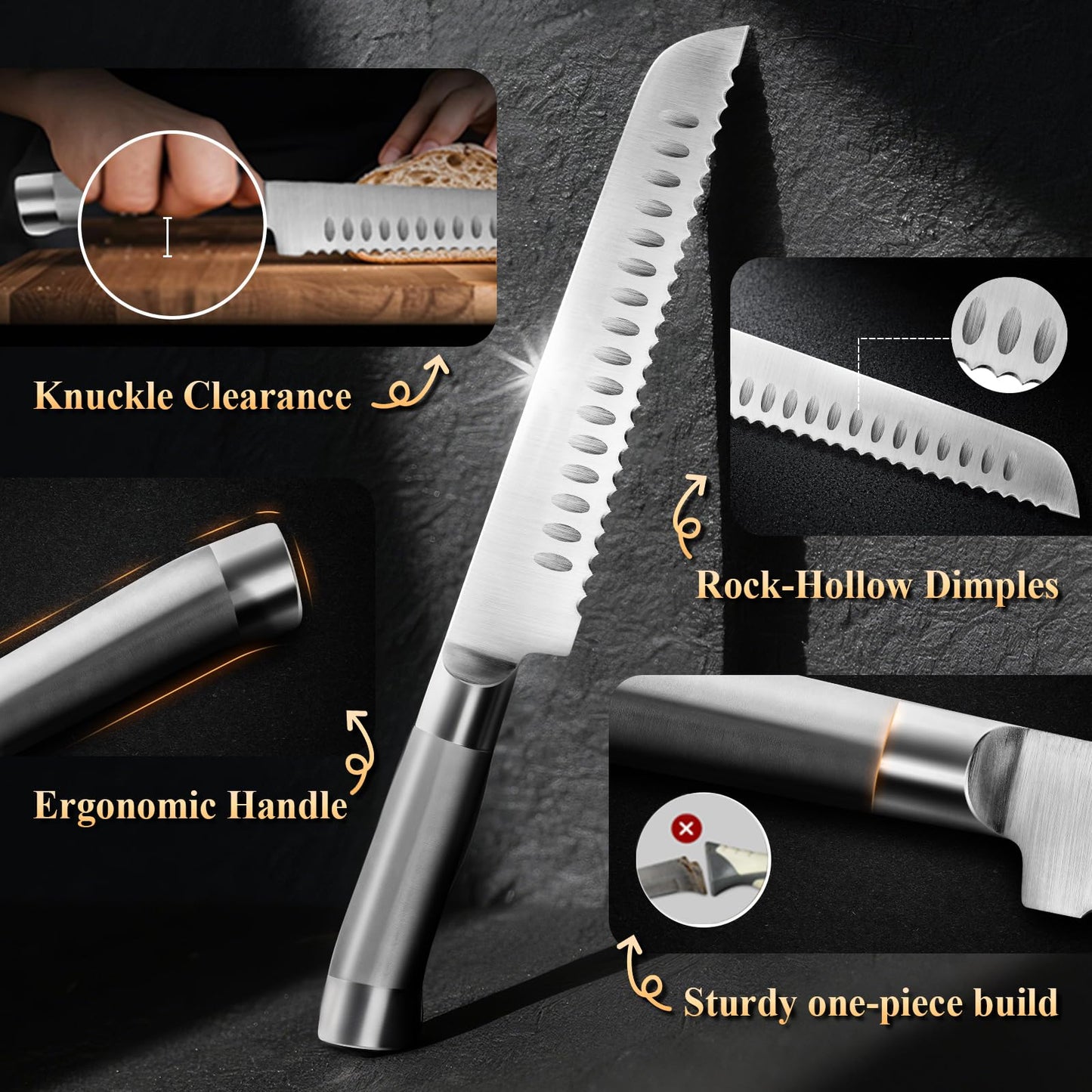 SeLucky 2 Pack Sourdough Bread Knife for Homemade Bread, Serrated Bread Cutter Ergo-Safe Engineering Anti-Stick Bread Bow Knife for Sourdough, Baguettes, Cakes