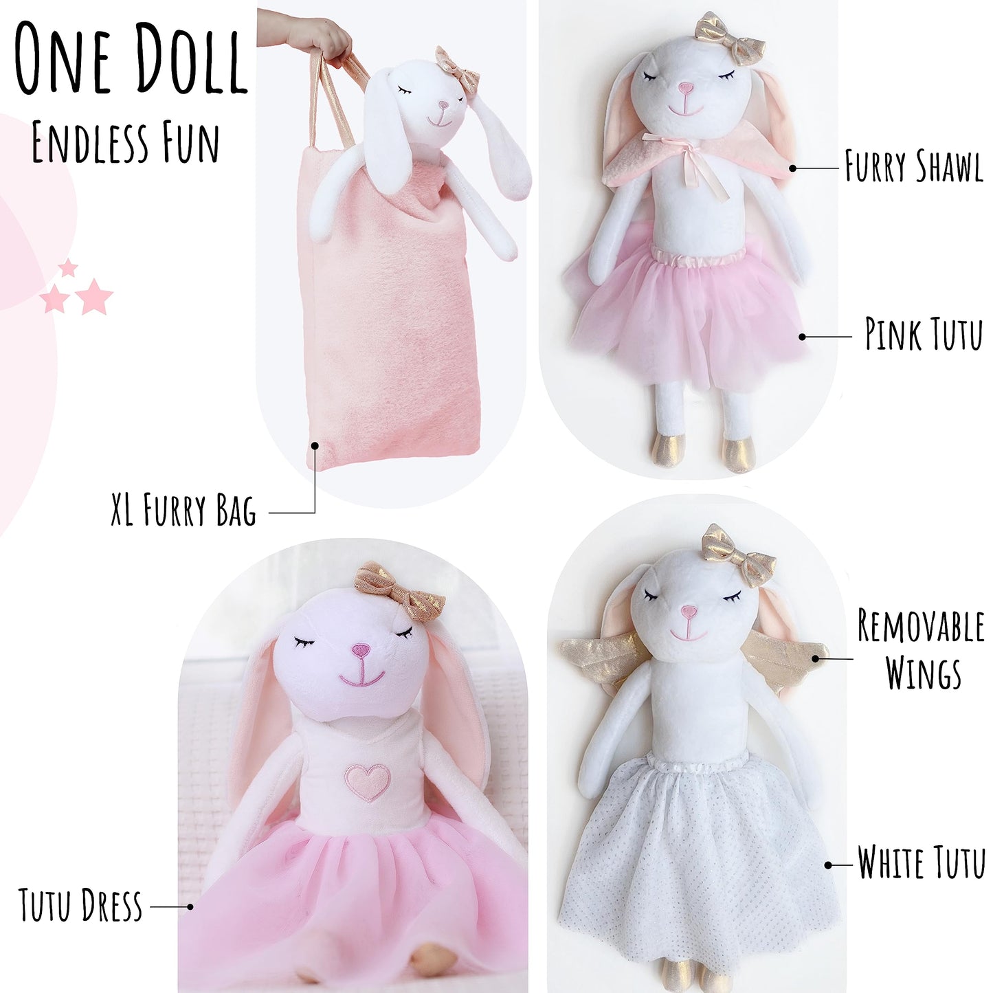 Perfectto Design Bunny Ballerina Stuffed Animal for Girls, Plush Toy Doll - Cute Doll Set Dress Up for 3 4 5 Year Old Girl - Gift for Little Girl, Birthday, Christmas Age 3-9