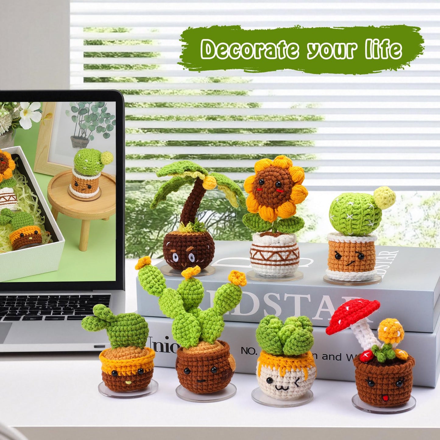 FOUSNOW Crochet Kits, Plant Crochet Kits,11 PCS Potted Plants Crochet Starter Kit, Crochet Kit for Adults with Step-by-Step Video Tutorials, Craft DIY Knitting Supplies
