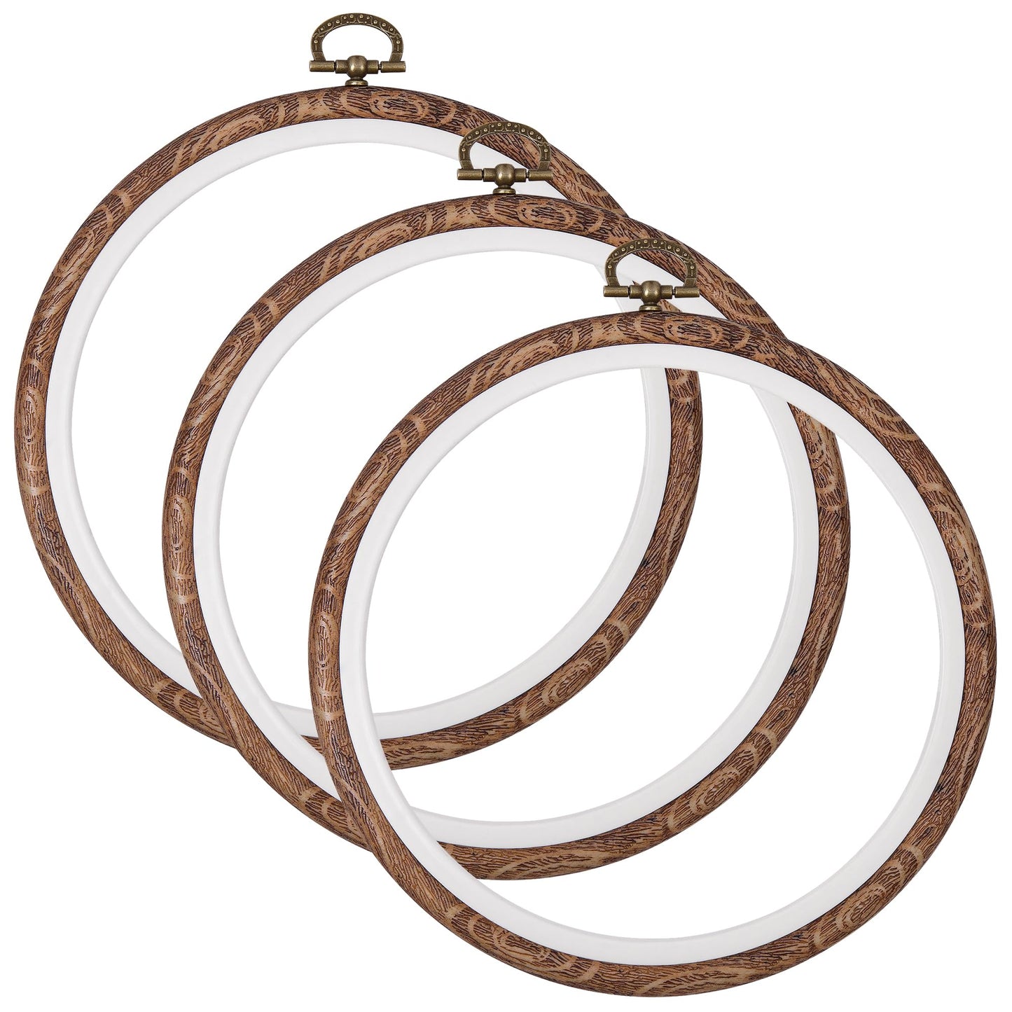 Dllxumm 3 Pcs 6 Inch Round Embroidery Hoops Display Frame, Circle Cross Stitch Hoop Ring Imitated Wood Embroidery Ornament for Craft Sewing Hanging DIY Halloween Christmas Gifts
