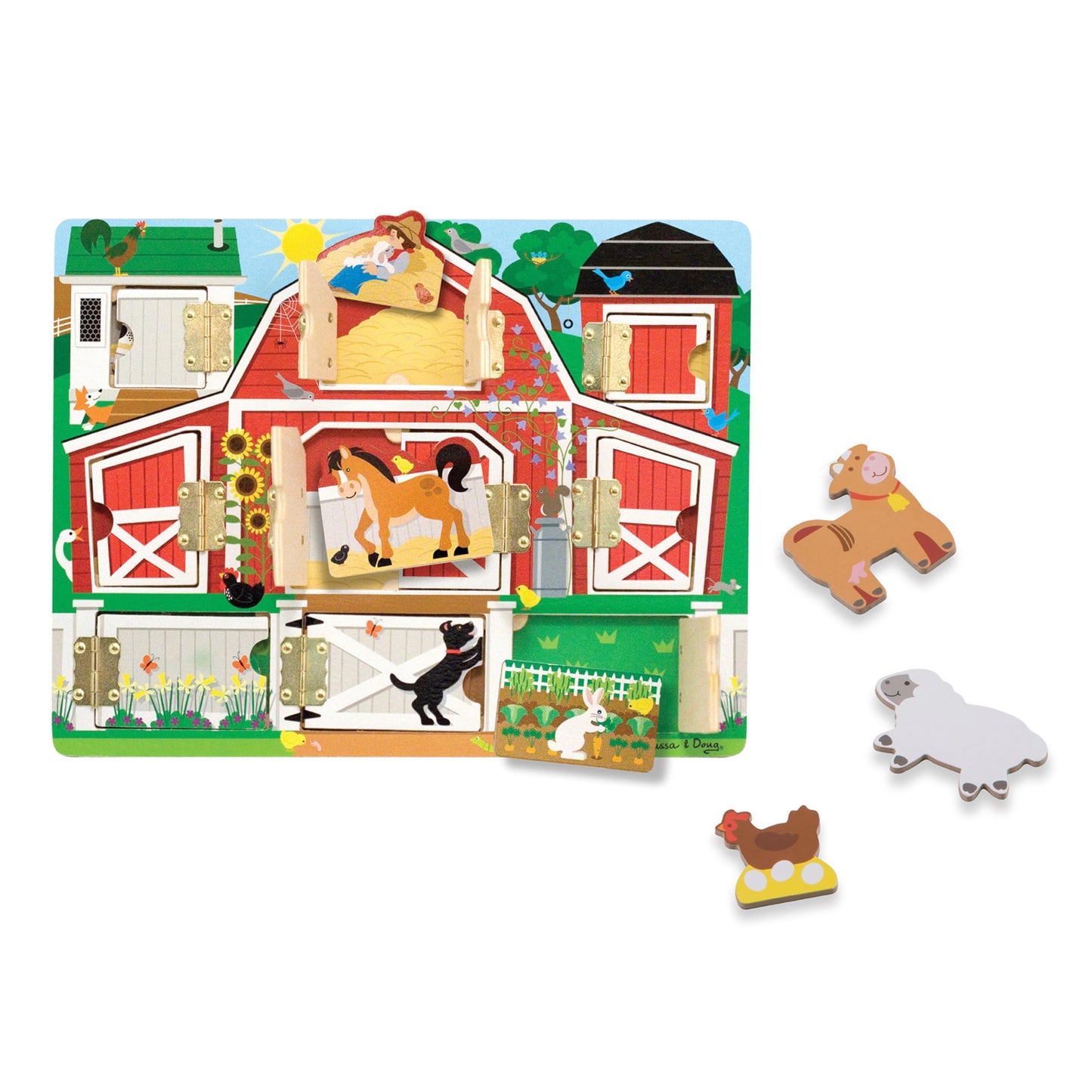 Melissa & Doug Hide and Seek Farm Wooden Activity Board with Barnyard Animal Magnets