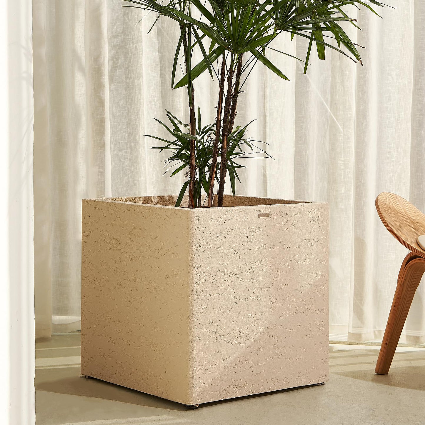 TerraDeco 20 Inch Square Concrete Planter（20Lx20Wx20H，48 Pounds）,Durable All-Weather Use with Drainage Holes,Large Square Planter for Outdoor Indoor Plants