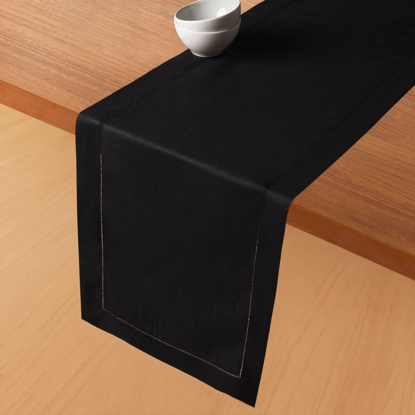 D’Moksha Homes Value Pack - Black Linen Table Runner and Placemats Set: 1 Linen Table Runner (14 x 36 Inch) and 4 Linen Placemats (14 x 19 inch); 5 pcs in Total; 100% Pure European Linen