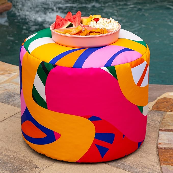 Jaxx Spring Indoor/Outdoor Bean Bag Pouf Ottoman, Zuri Multicolor Pattern