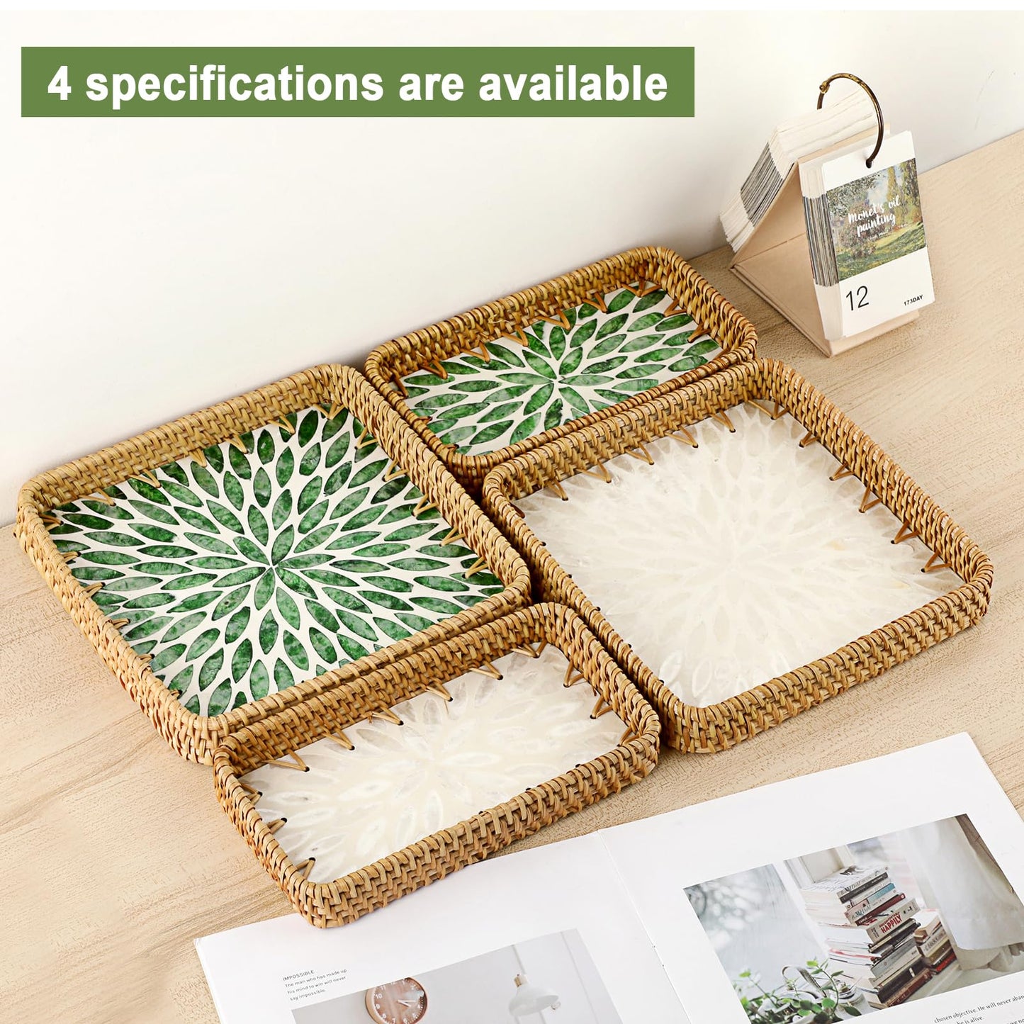GUSHBIN Decorative Key Basket for Entryway Small Handwoven Rattan Tray Rectangular Key Holder Tray Wicker Basket Organizer for Keys Remote Control Jewelry, White