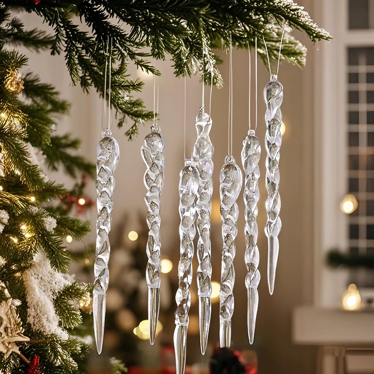 48PCS Christmas Tree Plastic Hanging Decoration 5inch Clear Icicle Ornaments Set for Christmas New Year Holiday Wedding Winter Party Decor