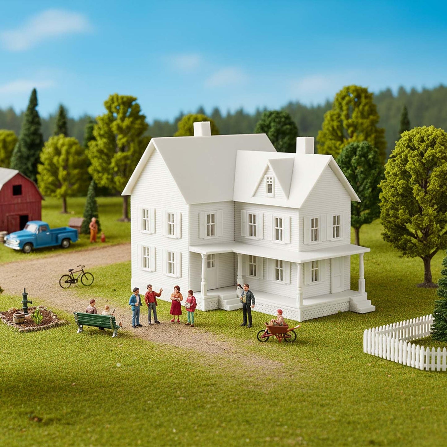 HO Scale Model Blank Village Two-Story House Kit Unassembled Christmas Building for Model Railroad (JZHO6871JJ)