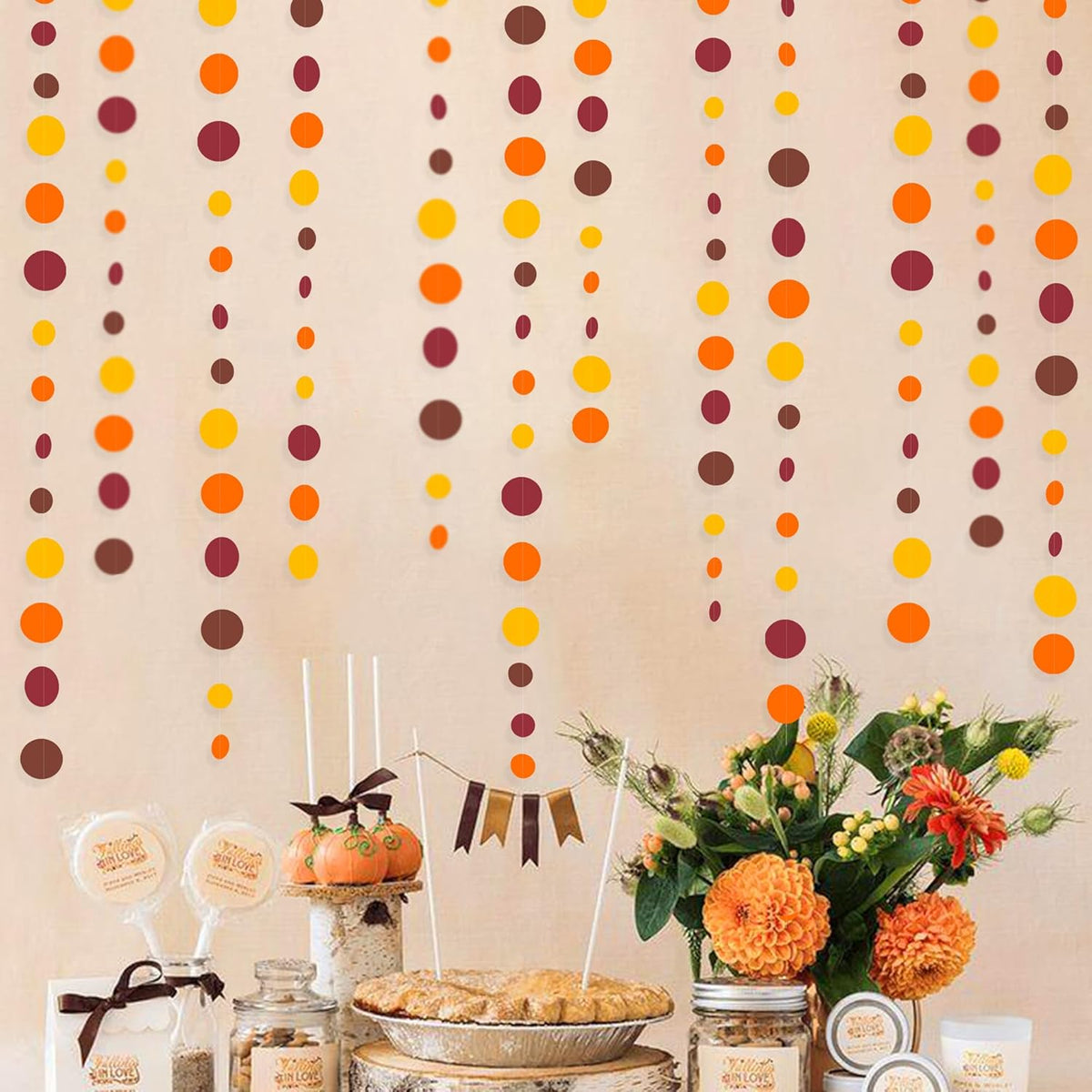 46Ft Fall Party Decorations Polka Dots Garlands Orange Yellow Burgundy Brown Hanging Paper Circle Dots Streamer for Birthday Wedding Baby Shower Fall Autumn Thanksgiving Harvest Party Decor Supplies