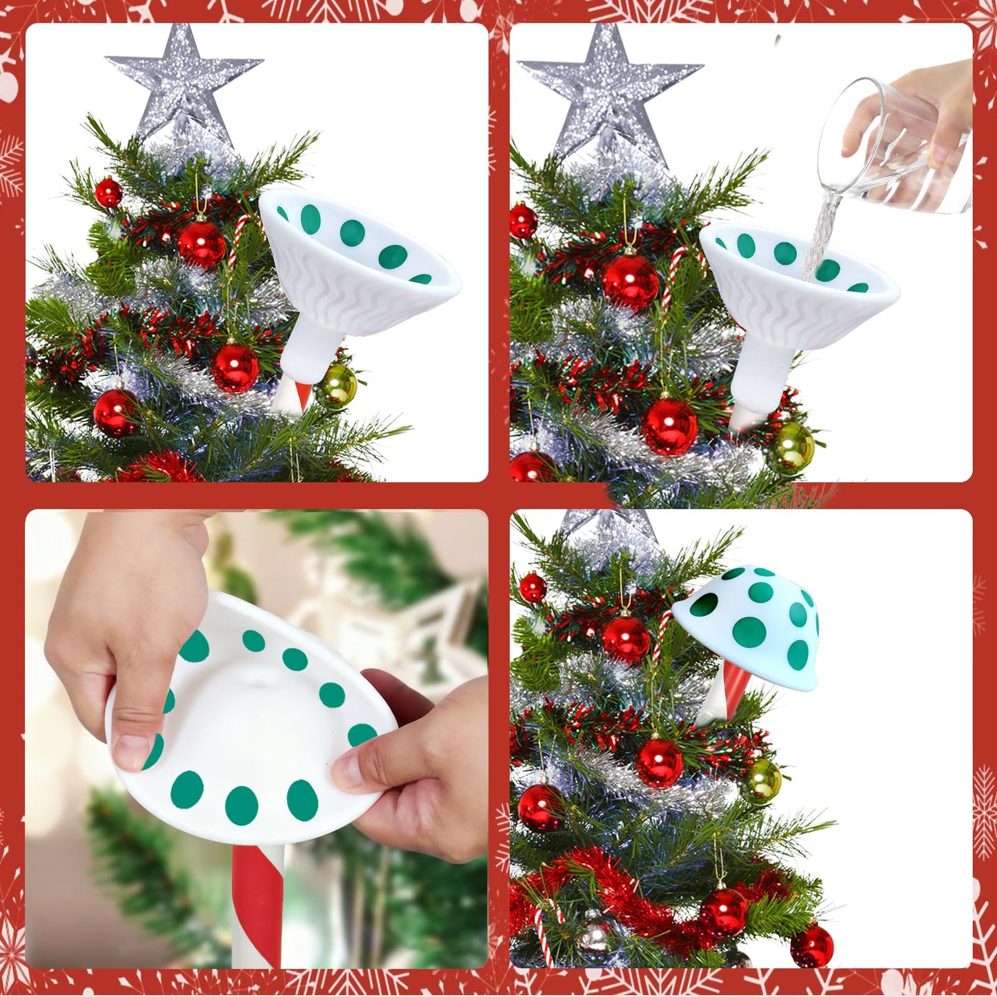JJI Christmas Tree Watering System with Long Funnel Christmas Tree Watering Funnel Christmas Decorations (Mushroom Green)