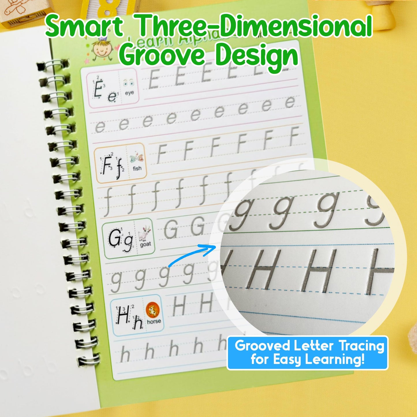 Creative Steps Magic Grooved Writing Practice Books for Kids Ages 3-5 - Reusable Handwriting Workbook Set with 5 Tracing Books, 2 Pens & 10 Refills - Alphabet Numbers Math Drawing Learning Toys for Preschool Toddlers
