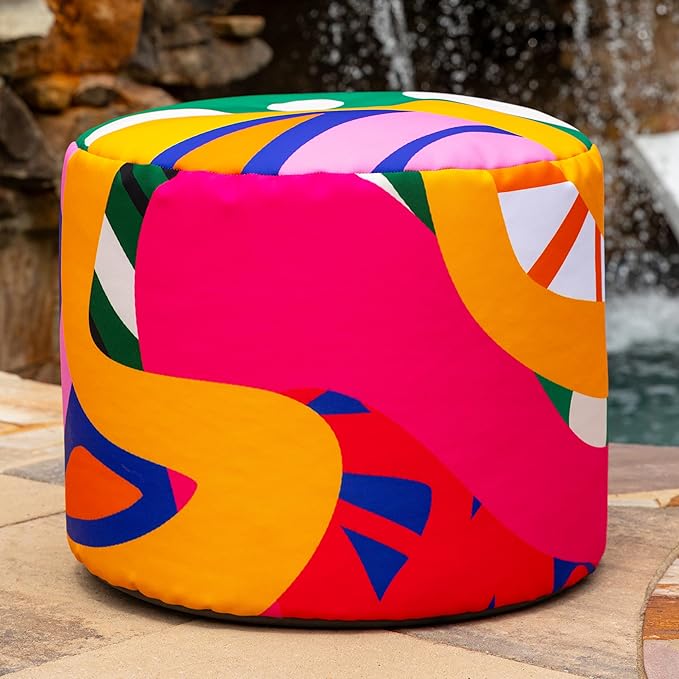 Jaxx Spring Indoor/Outdoor Bean Bag Pouf Ottoman, Zuri Multicolor Pattern