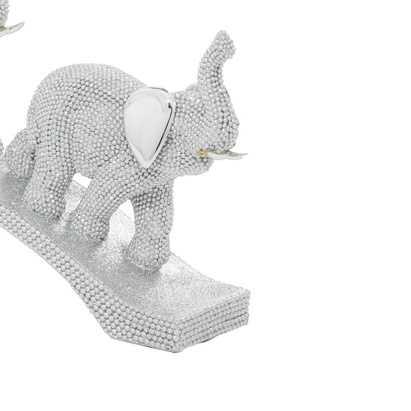 Deco 79 Polystone Elephant Decorative Sculpture Home Decor Statue, Accent Figurine 2" x 14" x 7", Silver