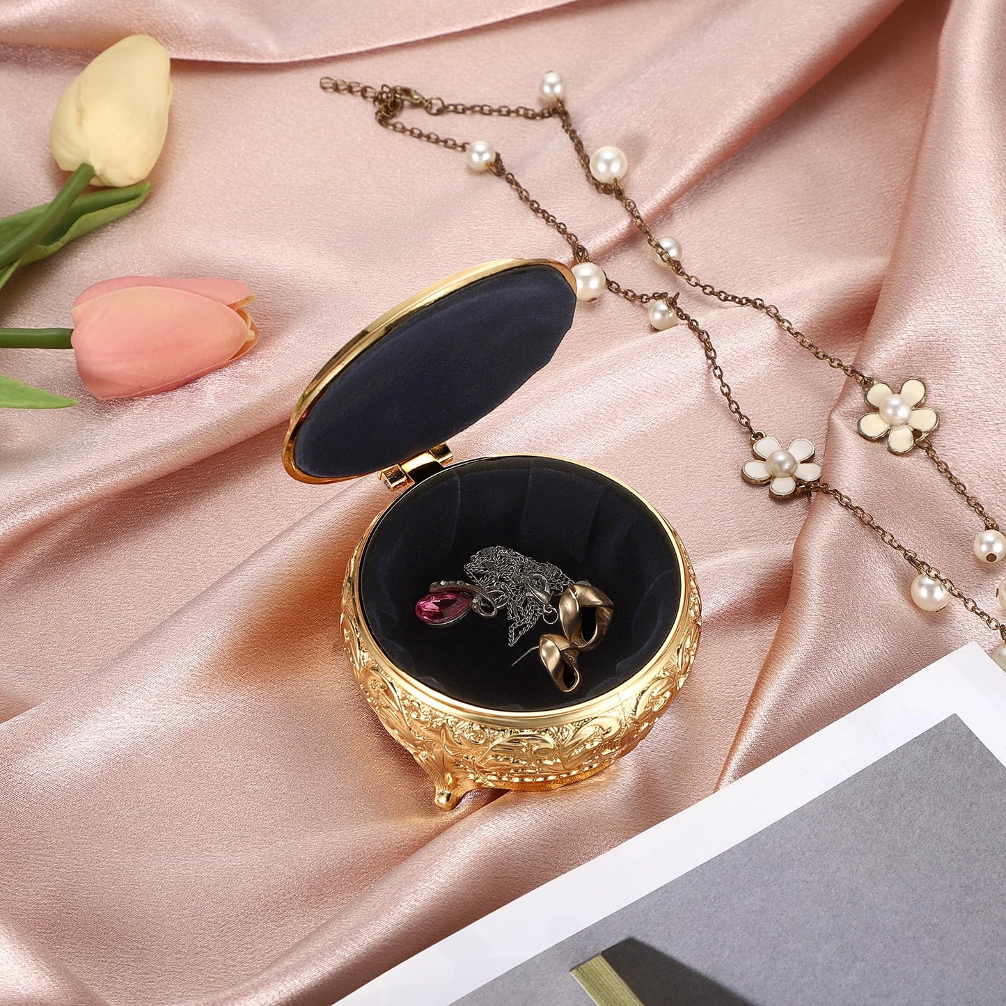 Hipiwe Vintage Metal Jewelry Box Different Shape- Small Antique Ring Earrings Necklace Storage Organizer Case Metal Treasure Chest Trinket Keepsake Gift Box