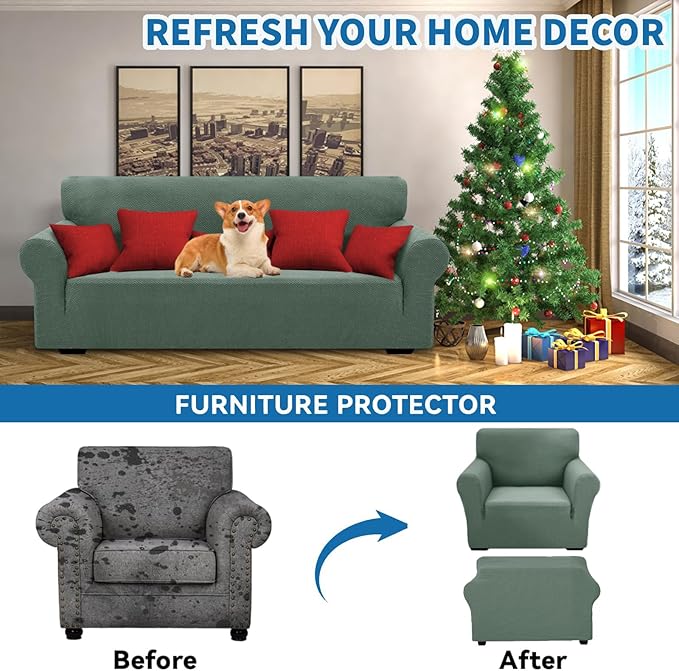 XINEAGE New Stretch Armchair Covers 1 Piece Chair Slipcovers Chair Protector for Living Room Thick Soft Chair Cover with Elastic Bottom Couch Cover for Pets Kids (31"-46", Pea Green)