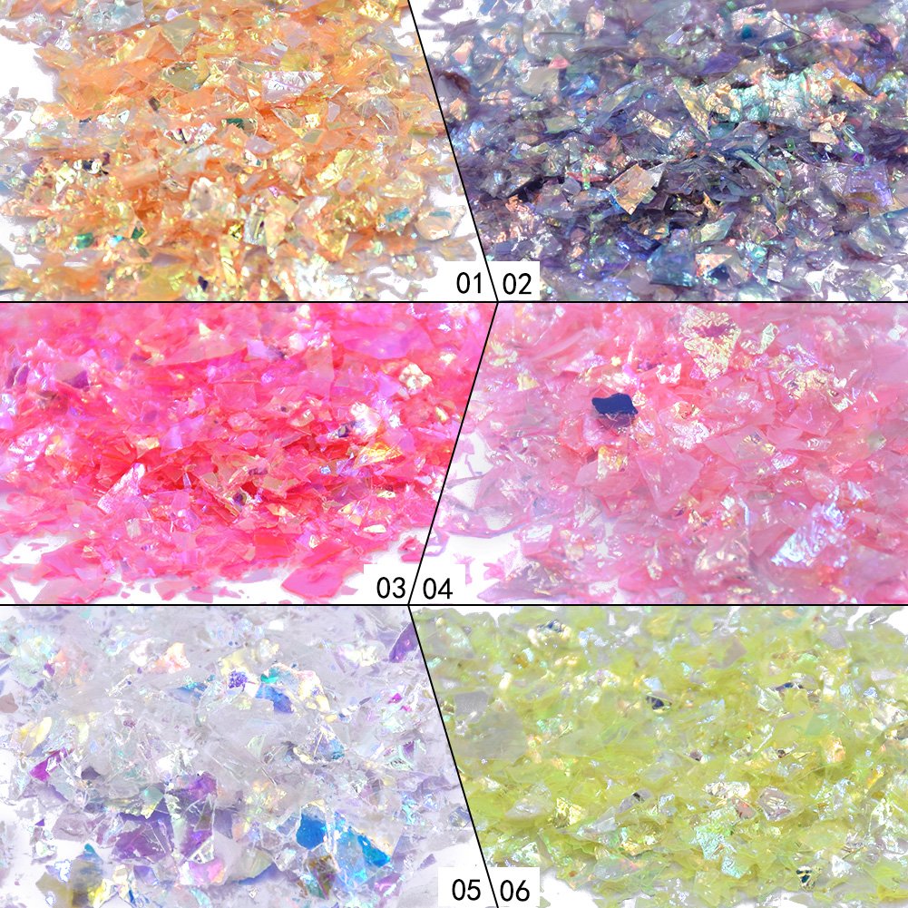 Yeslady Nail Glitters Mylar Slices Sequins Chunky Iridescent Flakes Round Mermaid Charms DIY Art Sticker Tips Decoration 24Boxes