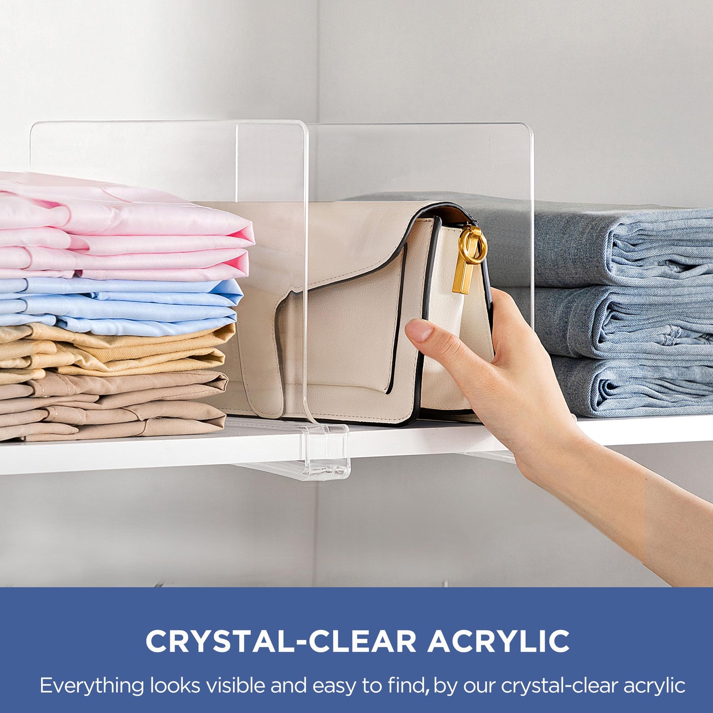 HBlife 12 Pack Clear Shelf Dividers, Vertical Purse Organizer for Closet Perfect for Sweater, Shirts, Handbags in Bedroom and Kitchen, Adjustable Acrylic Bookshelf for Organization