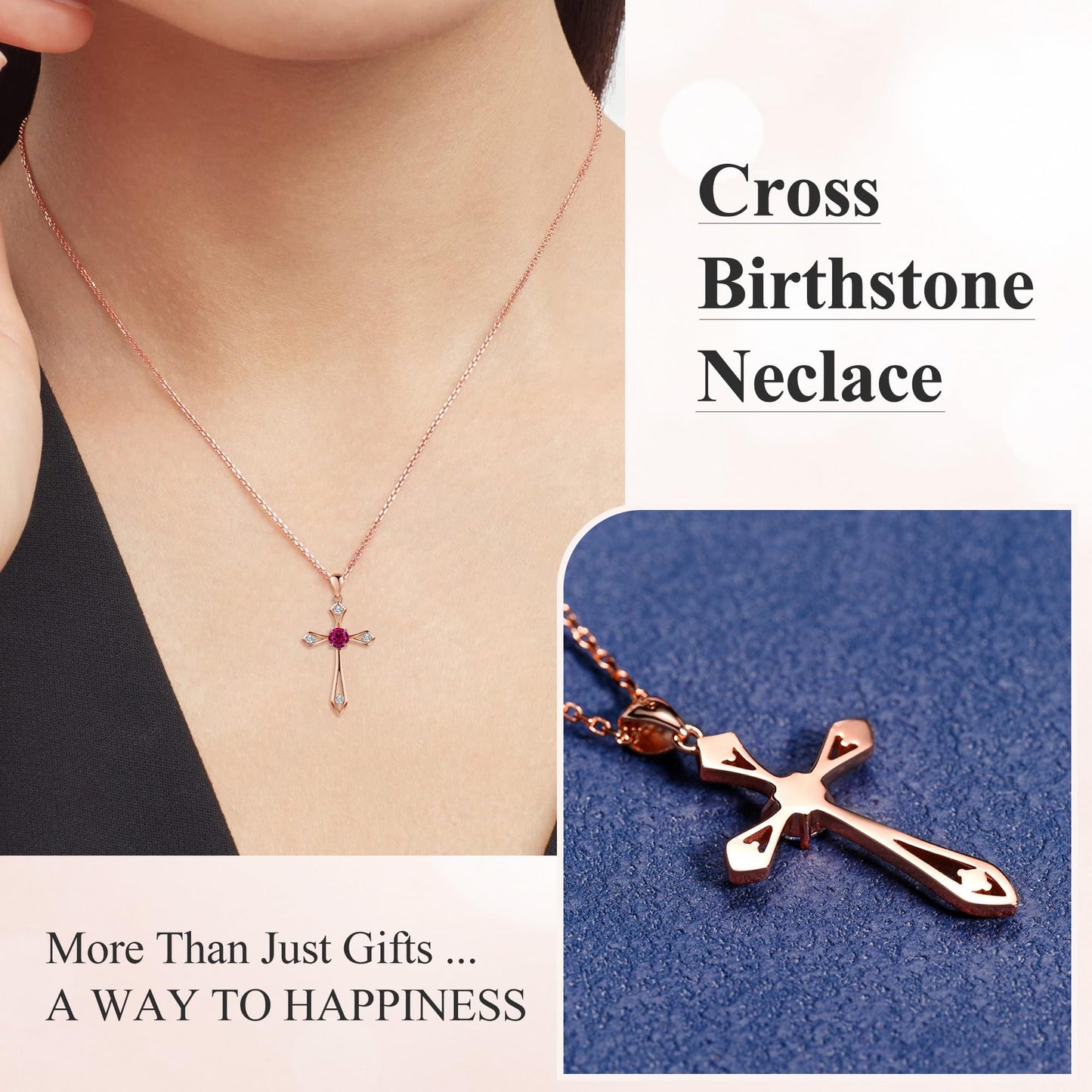 QUALISE Cross Necklace for Women,925 Sterling Silver Birthstone Necklace,Ruby-July Birthstone Cross Necklace,Faith Religious Fine Jewelry Valentines Day Gifts Birthday Holiday Gifts for Her