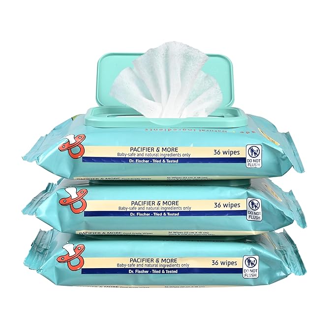 Dr. Fischer Pacifier Wipes, 100% Food Grade, Non-toxic for Bottles, Paci, Toys, Pumps, and More