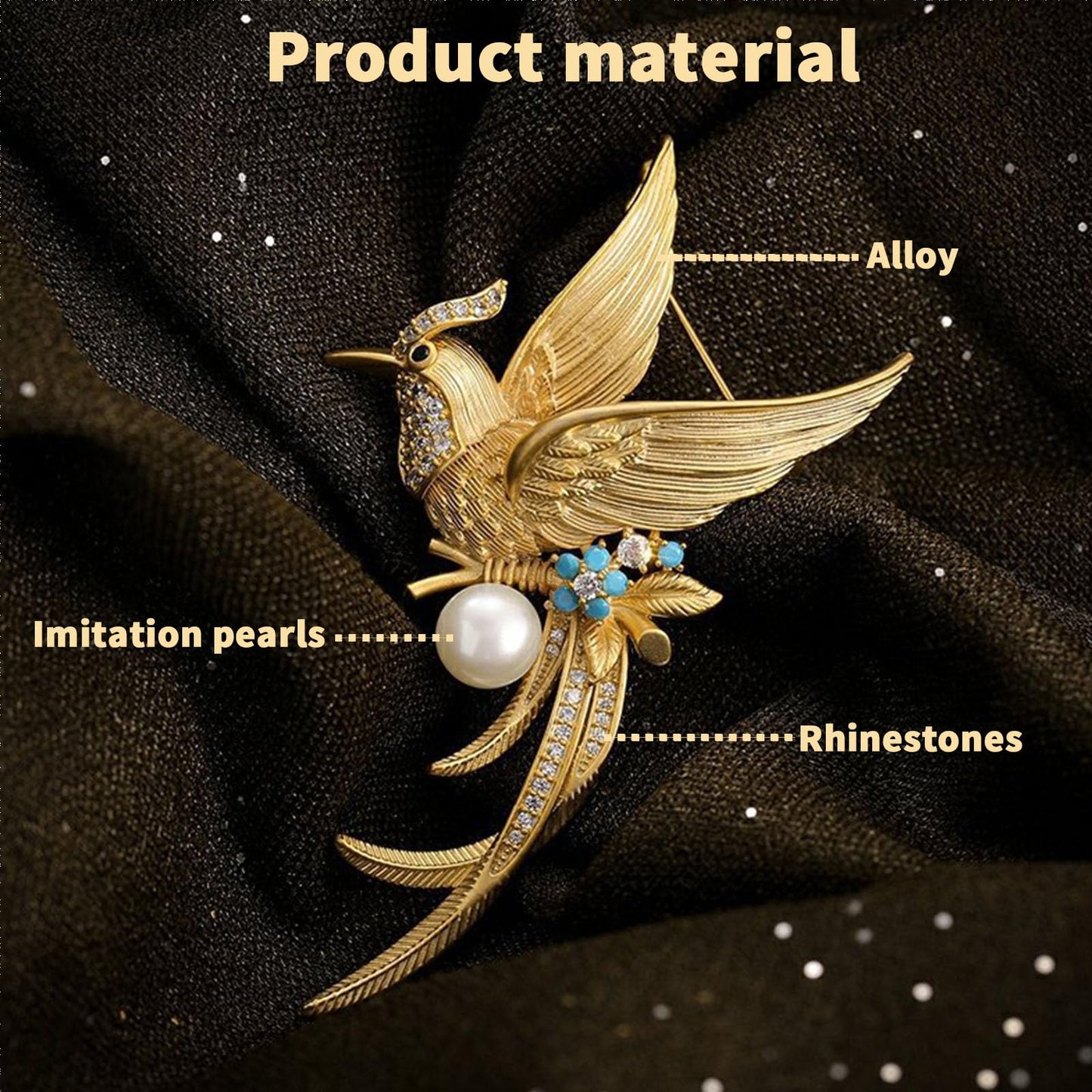 Vbvbip Vintage Golden Phoenix Brooch with Pearl and Turquoise, Exquisite Rhinestone Brooch Pin for Women, Elegant Wedding Shawl Dress Jewelry Accessory