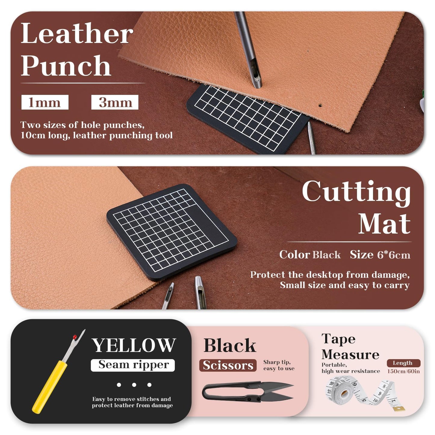 MORFEN Leather Sewing Kit Upholstery Repair Kit Leather Stitching Kit with Hole Punch, Waxed Thread, Sewing Awl, Upholstery Needles, Leatherworking Tools for Hand Stitching Furniture, Car, Sofa