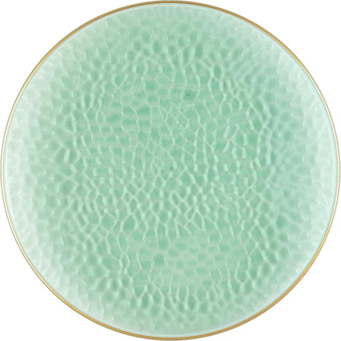 [Green Hammered With Gold Rim 8 Pack] 13'' Charger Plates Green Hammered With Gold Rim Plastic Heavy Duty Disposable Dinner Chargers Serveware Dishes Platters Tableware for parties, Weddings e
