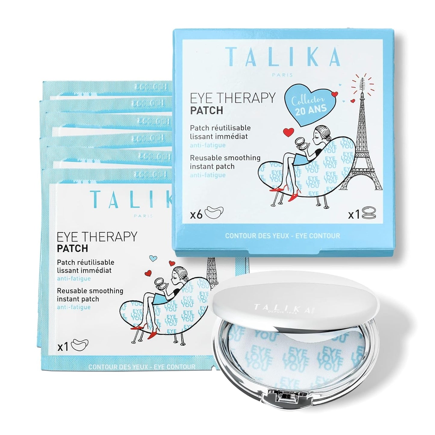 Talika Eye Therapy Patch - Instant Smoothing Eye Patches - Mask For Dark Circles & Tired Eyes - 6 Pairs Reusable & Travel Case