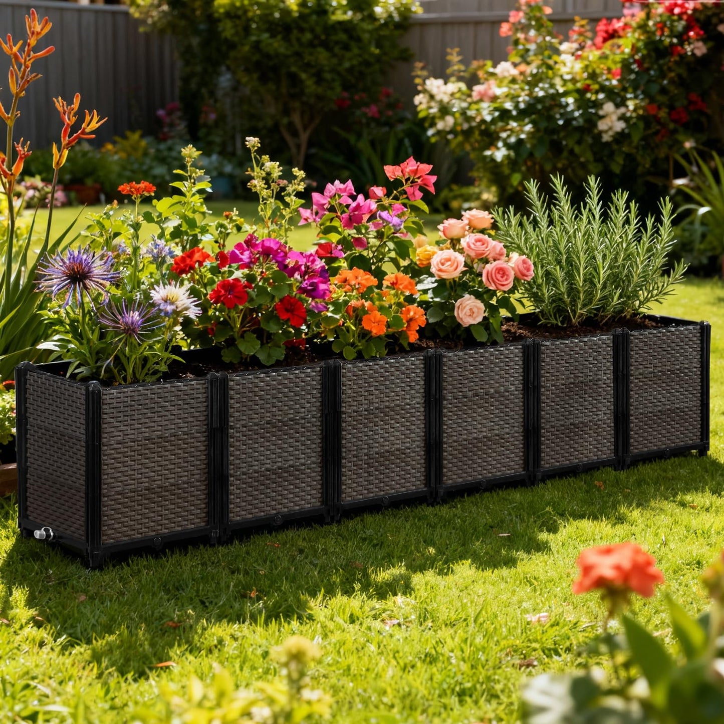 Large Raised Planter Box Outdoor Self Watering 94.4"x15.7"x19.7", Deep Raised Garden Bed - Elevated Garden Box with Drainage Plug, Rectangular Garden Planter Perfect for Patio Balcony Deck