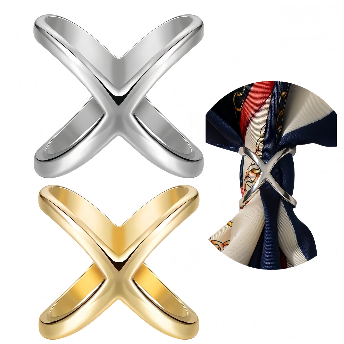 SYWDUDUCLT Scarf Ring，Scarf Clip for Women's Shawl, Silk Neckerchief, Tshirt, Small Size,Gold/Sivler, S/2Pcs