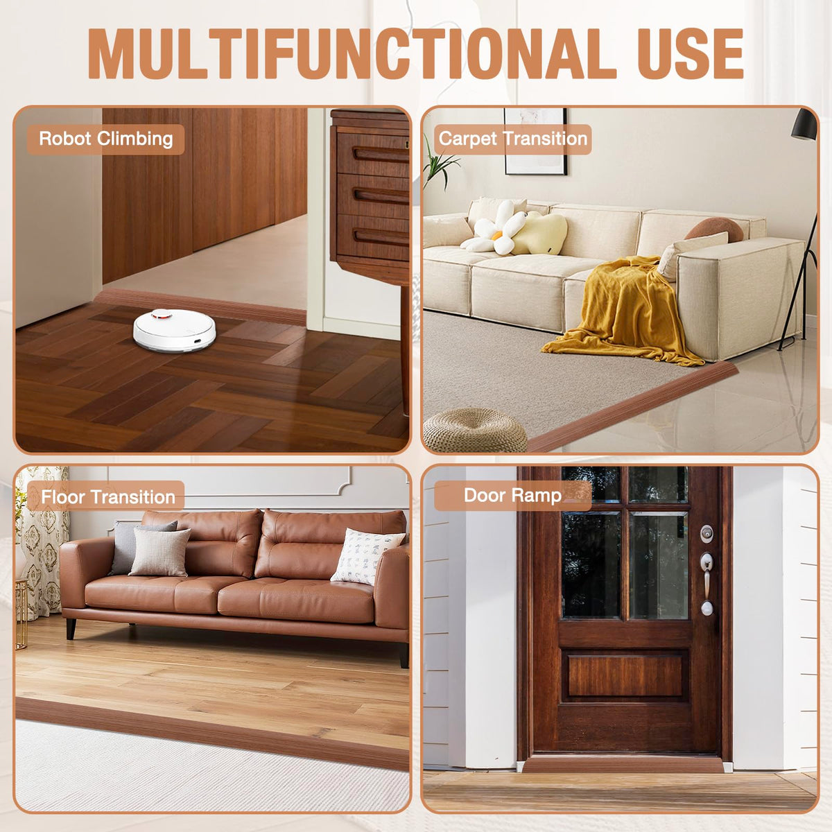 Floor Transition Strip Self Adhesive Vinyl Door Threshold Strip (6.6 Foot)