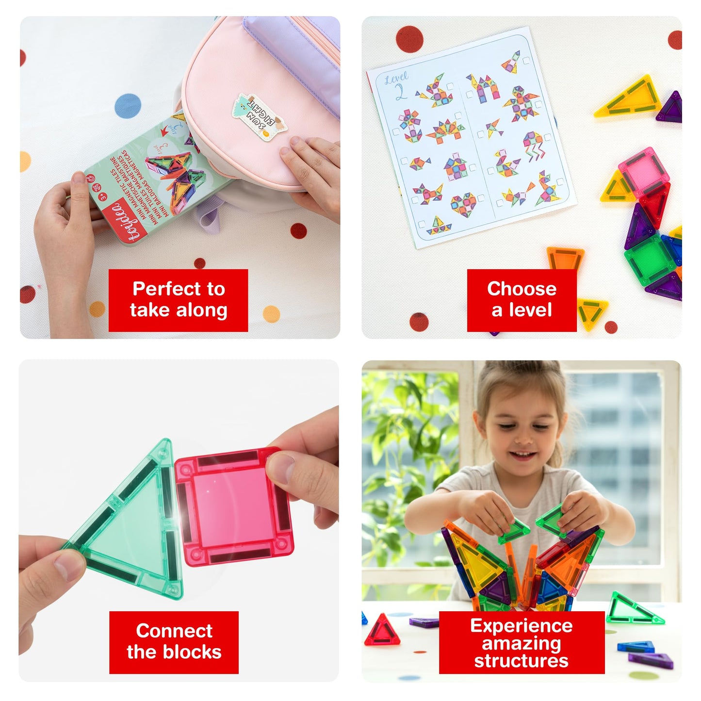 toydea Easter Magnetic Tiles for Kids, 36 PCS Mini Building Blocks, STEM Construction Set, Travel Toys for Toddlers Age 3-8, Easter Basket Stuffer