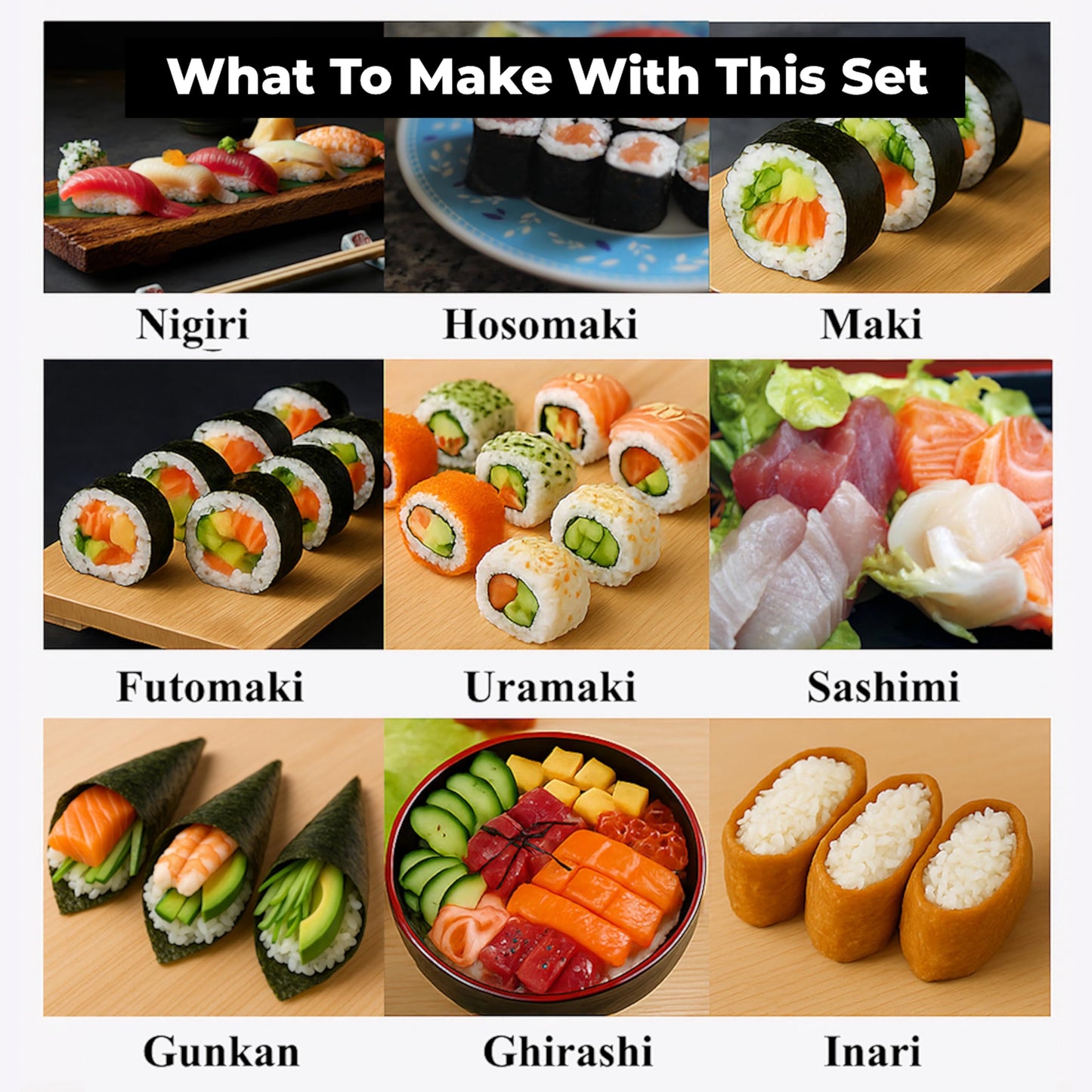 Albino monkey Sushi Making Kit – Bamboo Sushi Mat & Roller, Sushi Bazooka, Avocado Slicer & Onigiri Mold – Complete Sushi Maker Kit for Beginners with Gift Box Step-by-Step Video Guide