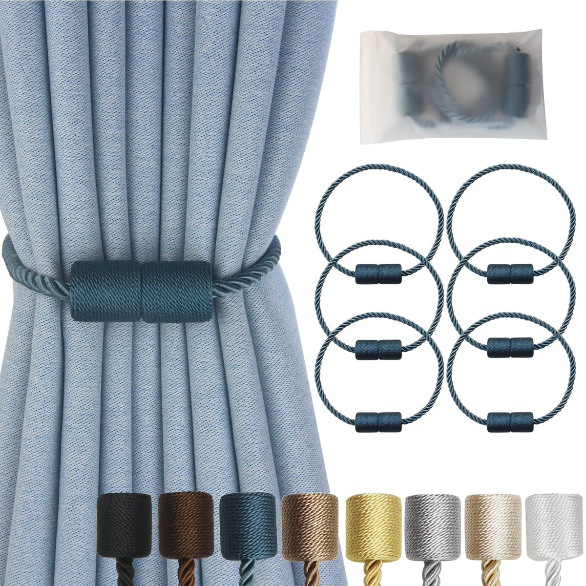Magnetic Curtain Tiebacks Decorative Holdbacks Rope Tie Back Drapes Hangtty (6 Count)