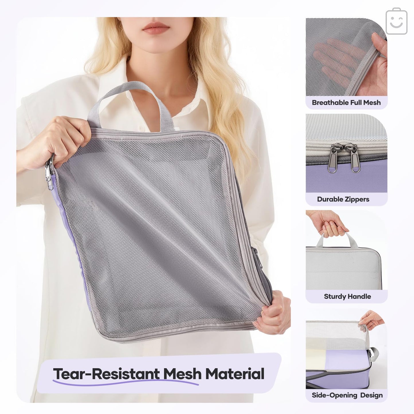 Veken 11 Set Compression Packing Cubes for Travel Essentials,Compressible Expandable Large Luggage Suitcase Organizer Bags for Clothing,Durable Space Saver Storage Bags with Toiletry Bags(Purple Gray)