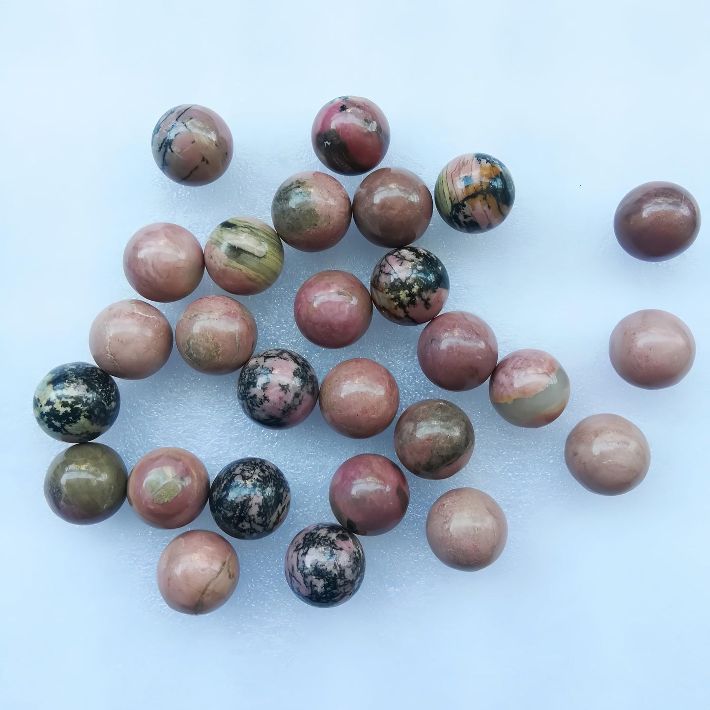 Sunshcat Natural Rhodonite 0.78 Inchs Crystals and Healing Stone Ball Set,Home Desktop Feng Shui Array Decoration(7 Pieces) ﻿