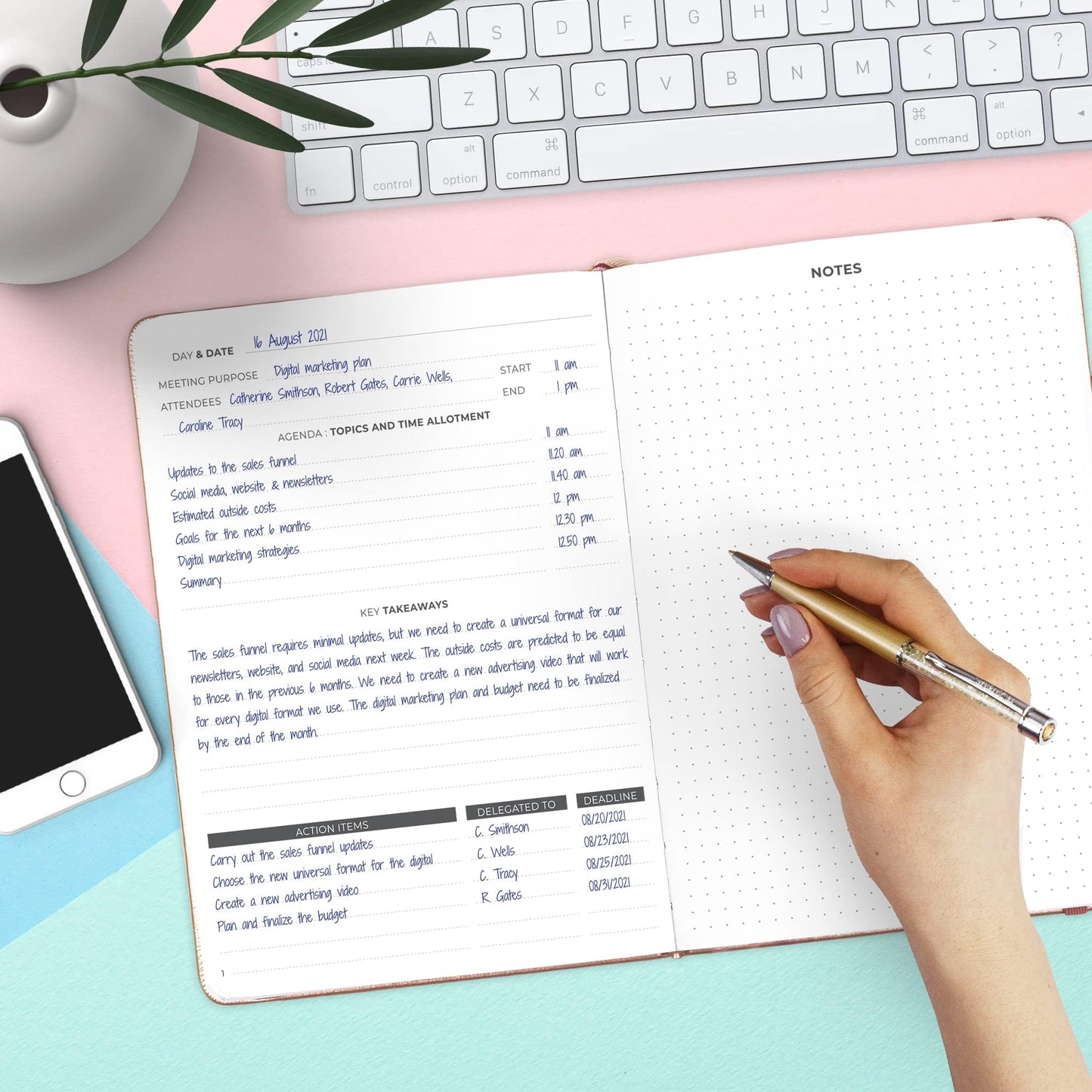 Clever Fox Meeting Notebook – Work & Business Organizer with Notes & Action Items – Notepad for Project Management & Meetings, A5 (Rose Gold)